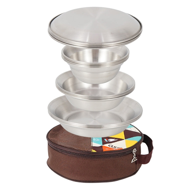 Frendorf | 16 PCS / Set CLS Outdoor Edelstahltischgeschirr Tragbares Camping Abendessen Schüssel Teller Set