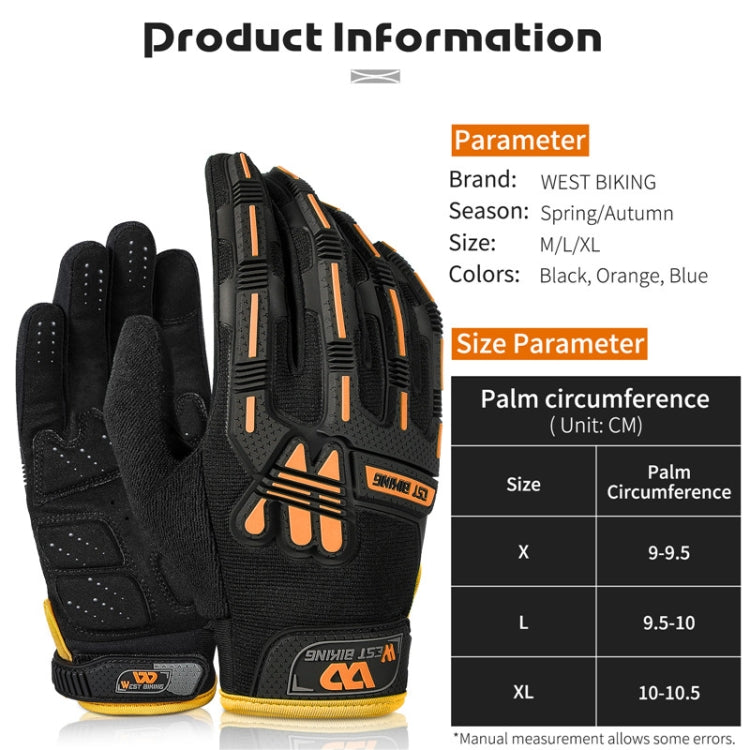 Frendorf | WEST BIKING YP0211208 Fahrhandschuhe Motorrad Fahrrad Langfinger Rutschfeste Touchscreen-Handschuhe, Größe: L (Schwarz Orange)
