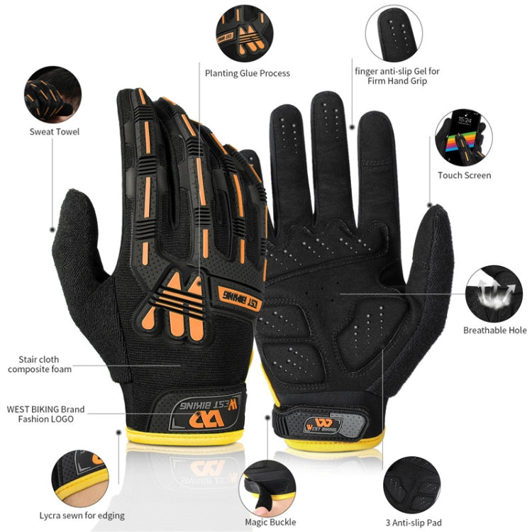 Frendorf | WEST BIKING YP0211208 Fahrhandschuhe Motorrad Fahrrad Langfinger Rutschfeste Touchscreen-Handschuhe, Größe: L (Schwarz Orange)