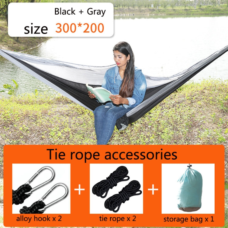Frendorf | Outdoor-Hängematte Nylon Fallschirmstoff Reise Camping Schwinge, Stil: 3m x 2m (Schwarz+Grau)