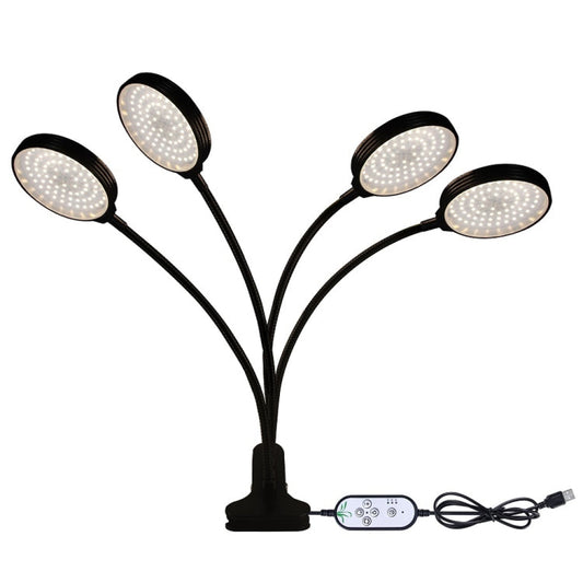 LED Pflanzenwachstumlampen USB Fernbedienung Clip wasserdicht Vollspektrum natürliches Weiß Sämlingspflanzenlicht, Leistung: 60W Vier Kopf