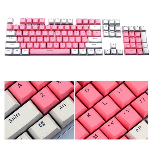 Frendorf | 104-Tasten Zwei-Farben Form Transparent PBT Tastenkappen Mechanische Tastatur (Pink Weiß)