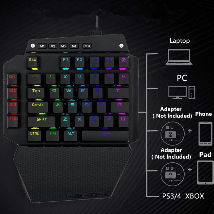 Frendorf | K700 44 Tasten RGB Leuchtend Umschaltbare Achse Gaming Einhändig Tastatur, Kabel Länge: 1m(Tea Shaft)