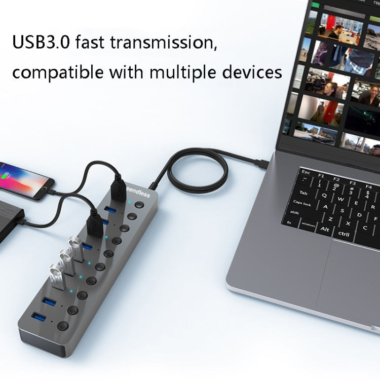 Frendorf | Blueendless USB-Splitter Aluminiumlegierung QC Schnelllade-Expander, Anzahl der Schnittstellen: 7-Port (12V2A Strom)