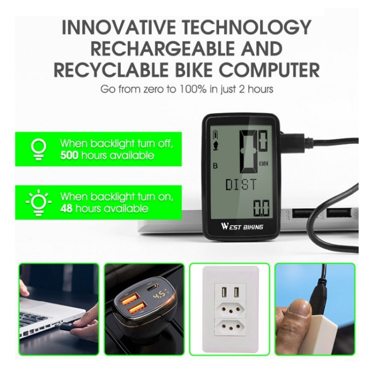 Frendorf | WEST BIKING Mountain Road Bike Fünf Sprachcode-Tabelle USB Fahrdrahtlose Code-Tabelle Tacho (Schwarz)