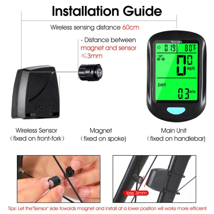 Frendorf | WEST BIKING Mountain Road Bike Wireless Code Meter Multi-Funktionsschnittstelle Fahrrad Geschwindigkeitsmesser (Schwarz)