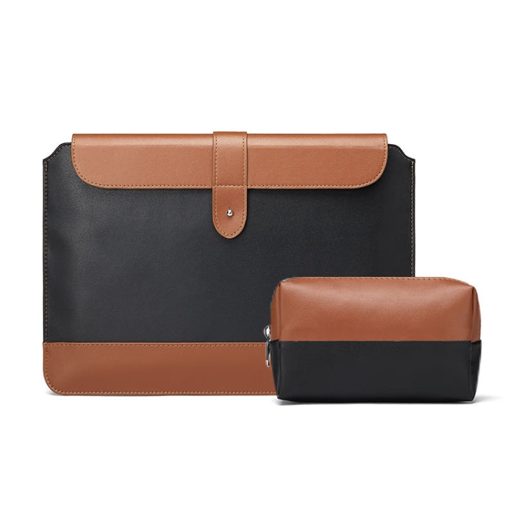 Frendorf | Horizontal Microfiber Farbmatching Notebook Liner Tasche, Stil: Liner Tasche+Power Tasche(Schwarz + Braun), Anwendbares Modell: 11 -12 Zoll