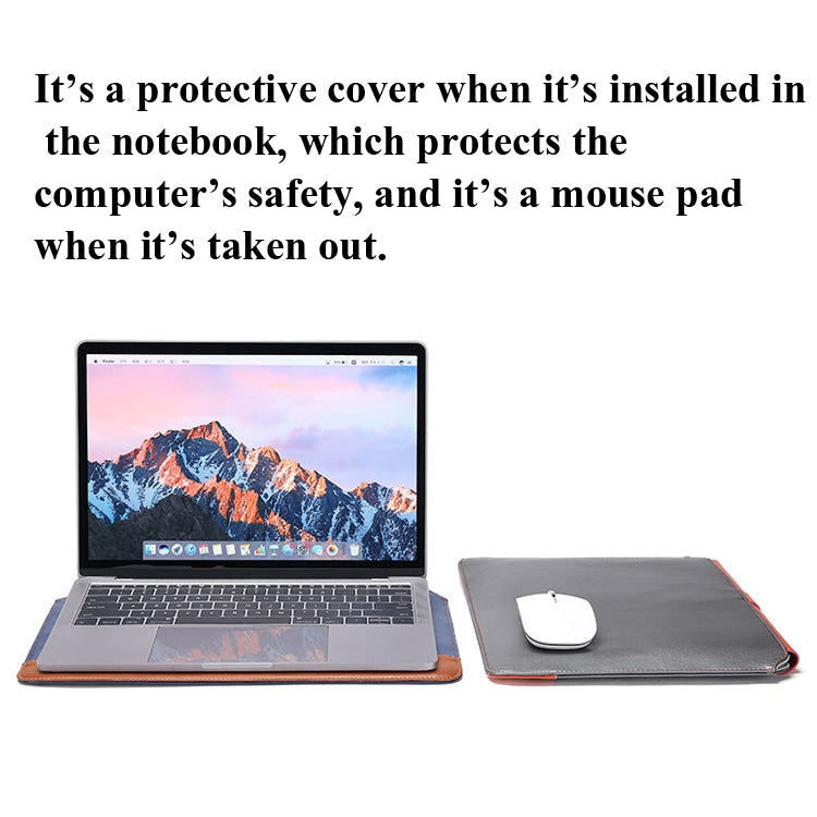 Frendorf | Horizontale Mikrofaser Farbübereinstimmungs-Notebook-Liner-Tasche, Stil: Liner-Tasche + Power-Tasche (Grau + Braun), Anwendbares Modell: 13 - 14 Zoll