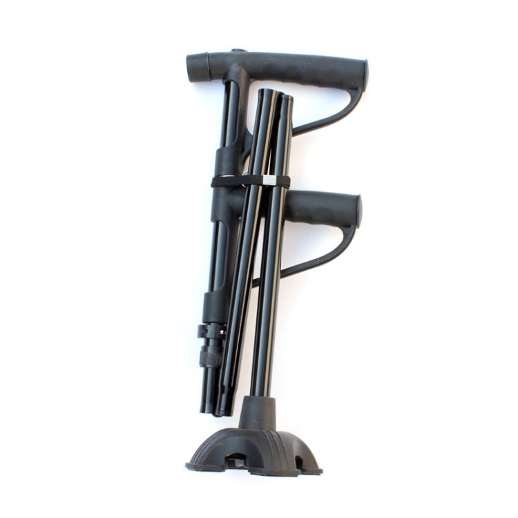 Frendorf | Multifunktionale faltbare Doppeldrugelder Krücken aus Aluminiumlegierung Senioren Power-Assisted Gehstöcke vierbeinig mit Lichtern, Länge: 86-98cm (Schwarz)