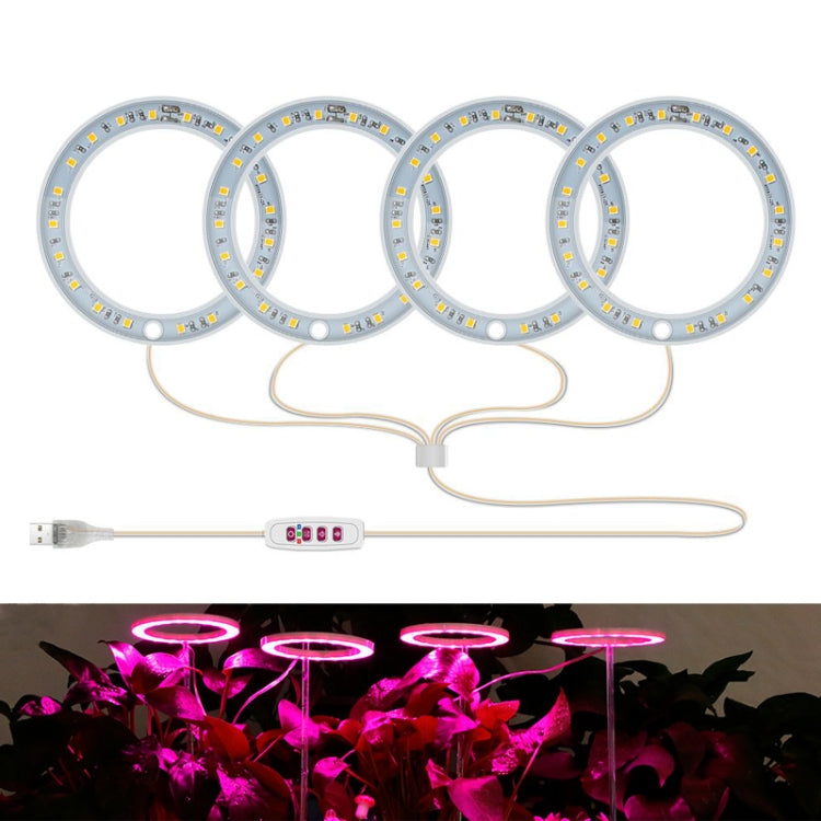 LED Pflanzenwachstumslicht Vollspektrum Intelligente Zeitschaltuhr Innenfülllichtring Pflanzenlampe, Leistung: Vier Kopf (Rosa Licht)