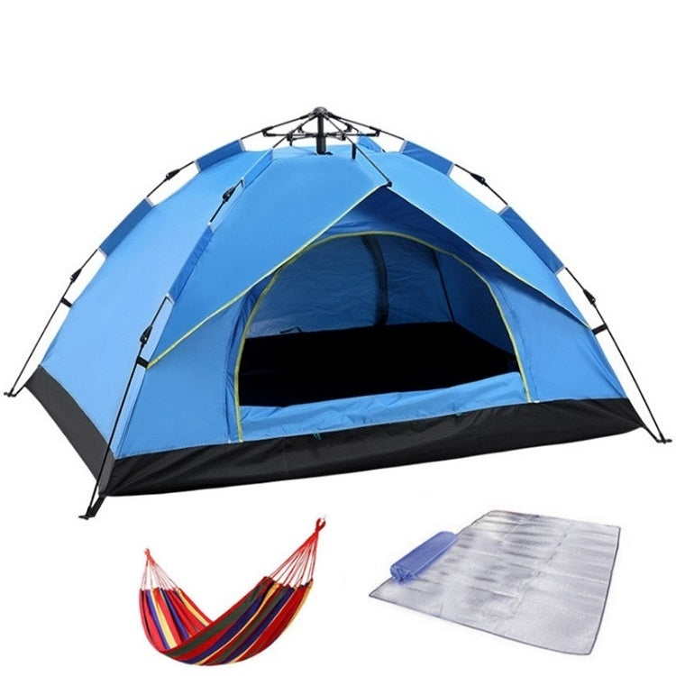 Frendorf | TC-014 Outdoor Strand Reise Camping Automatik Frühling Mehrpersonen Zelt Für 3-4 Personen(Blau+Matte+Hängematte)