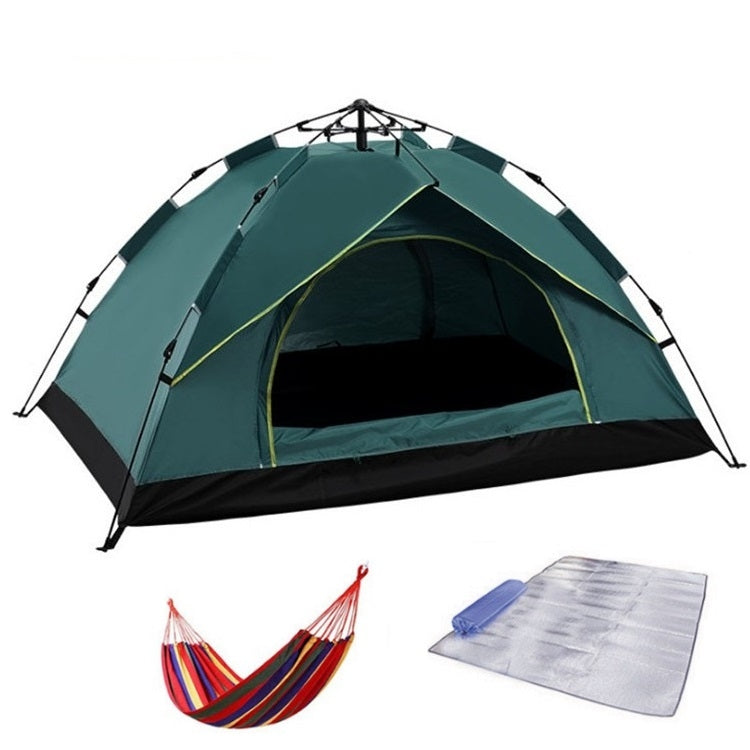 Frendorf | TC-014 Outdoor Strand Reise Camping Automatik Frühling Multi-Person Zelt Für 3-4 Personen (Grün+Matte+Hängematte)
