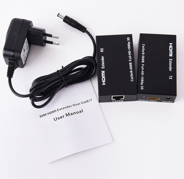 Frendorf | 1 Paar HW-YD60 HDMI Extender 1080P Signalverstärker, Effektive Entfernung: 60m, EU-Stecker (Schwarz)
