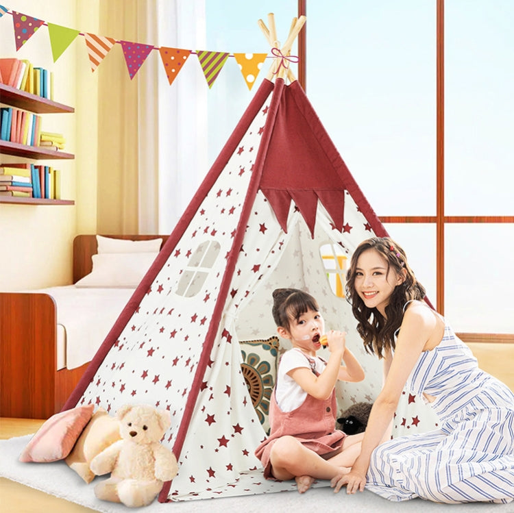 Frendorf | Indisches Kinderzelt Baumwollstoff Indoor Spielhaus Eltern-Kind Puppenhaus (Rosa Sterne)