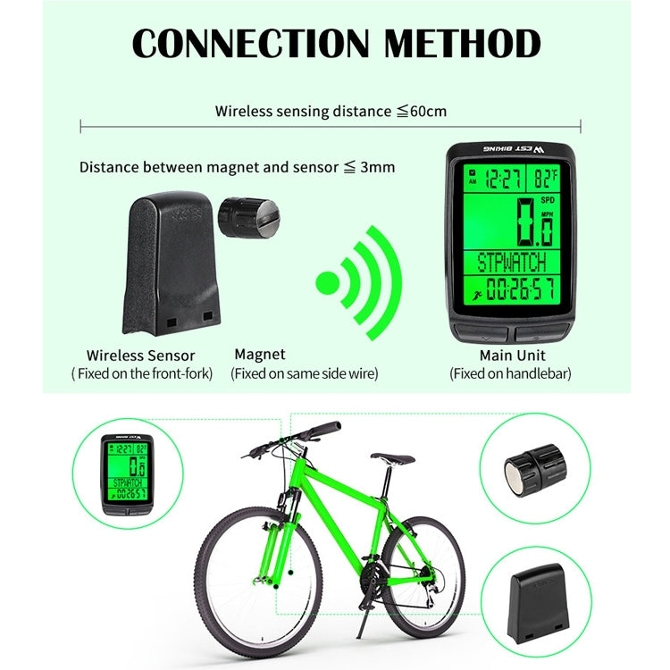 Frendorf | WEST BIKING 5 Sprachen Fahrrad Wasserdichte Rücklichter Multifunktionale Drahtlose Kilometerzähler Geschwindigkeitsmesser (Schwarz)