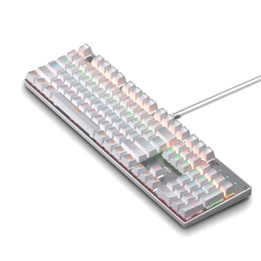 Frendorf | 104 Tasten Grüner Schaft RGB Leuchtende Tastatur Computer Spiel USB Wired Metall Mechanische Tastatur, Kabel Länge:1,5m, Stil: Gewöhnliche Version (Weiß)