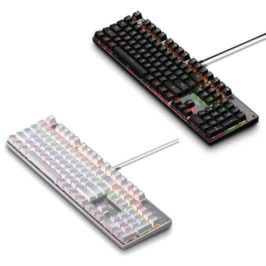 Frendorf | 104 Tasten Grüner Schaft RGB Leuchtende Tastatur Computer Spiel USB Wired Metall Mechanische Tastatur, Kabel Länge:1,5m, Stil: Gewöhnliche Version (Weiß)