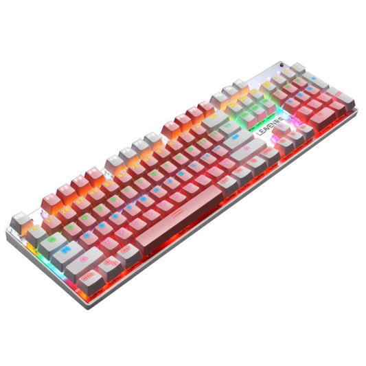 Frendorf | 104 Tasten Grüner Schaft RGB Leuchtende Tastatur Computer Spiel USB Verkabelte Metallmechanische Tastatur, Kabel Länge: 1,5m, Stil: Doppelte Auflagenausführung (Weiß Rosa)