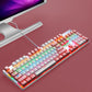 Frendorf | 104 Tasten Grüner Schaft RGB Leuchtende Tastatur Computer Spiel USB Kabelgebundene Metall Mechanische Tastatur, Kabel Länge:1,5m, Stil: Doppeltes Aufdruckversion (Rosa Weiß)