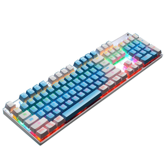 Frendorf | 104 Tasten Grüner Schaft RGB Leuchtende Tastatur Computer Spiel USB Kabelgebundene Metall Mechanische Tastatur, Kabel Länge: 1,5m, Stil: Doppelauflage Version (Blau Weiß)