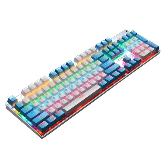 Frendorf | 104 Tasten grüner Schaft RGB leuchtende Tastatur Computer Spiel USB kabelgebundene metallische mechanische Tastatur, Kabel Länge: 1,5 m, Stil: Doppel-Imposition-Version (Weiß Blau)