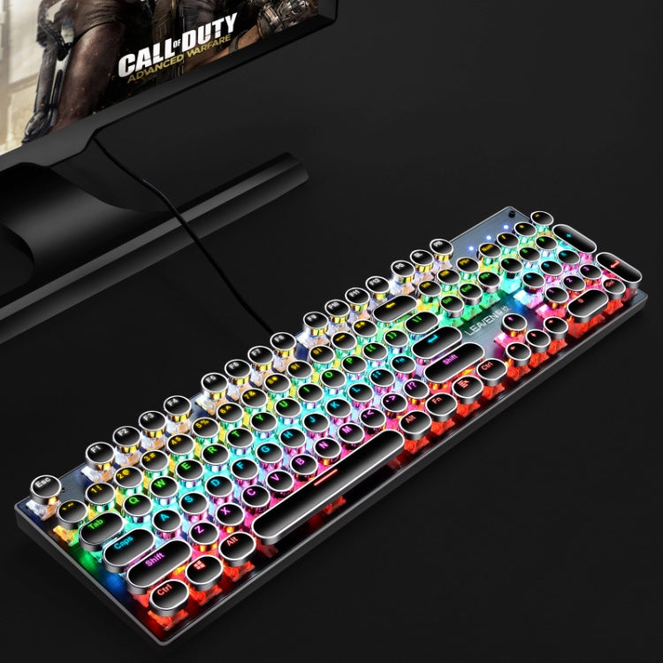 Frendorf | 104 Tasten Grüne Welle RGB Leuchtende Tastatur Computer Spiel USB Verkabelte Metall Mechanische Tastatur, Kabel Länge:1,5m, Stil: Punk Wort Durch Version (Schwarz)
