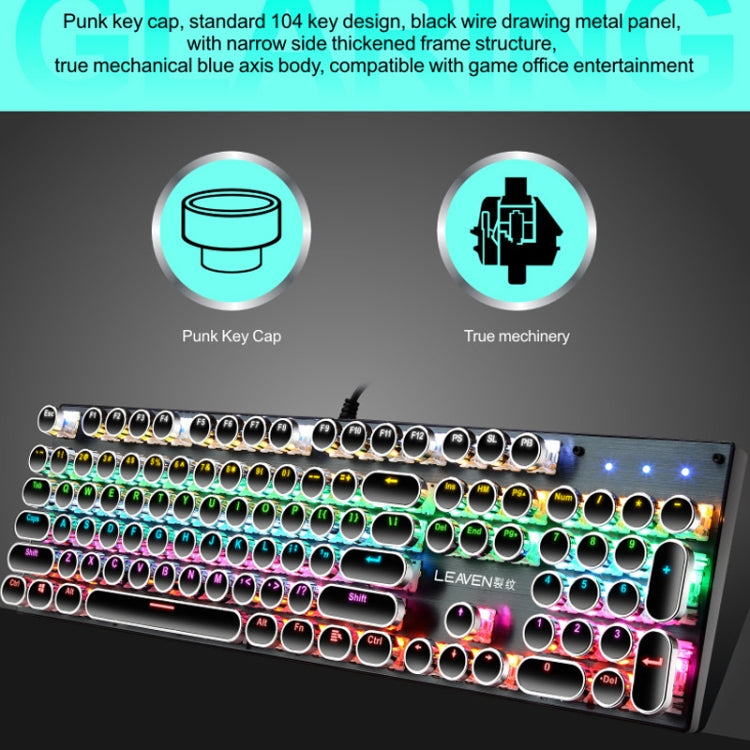 Frendorf | 104 Tasten Grüne Welle RGB Leuchtende Tastatur Computer Spiel USB Verkabelte Metall Mechanische Tastatur, Kabel Länge:1,5m, Stil: Punk Wort Durch Version (Schwarz)