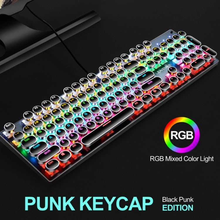 Frendorf | 104 Tasten Grüne Welle RGB Leuchtende Tastatur Computer Spiel USB Verkabelte Metall Mechanische Tastatur, Kabel Länge:1,5m, Stil: Punk Wort Durch Version (Schwarz)