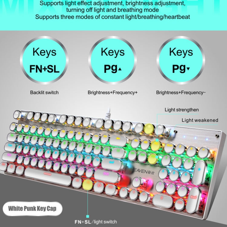 Frendorf | 104 Tasten Grüne Welle RGB Leuchtende Tastatur Computer Spiel USB Verkabelte Metall Mechanische Tastatur, Kabel Länge:1,5m, Stil: Punk Wort Durch Version (Schwarz)