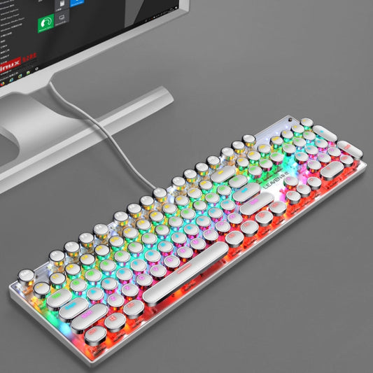 Frendorf | 104 Tasten Grüner Schaft RGB Leuchtende Tastatur Computer Spiel USB Verkabelte Metall Mechanische Tastatur, Kabel Länge:1.5m, Stil: Punk Wort Durch Version (Weiß)