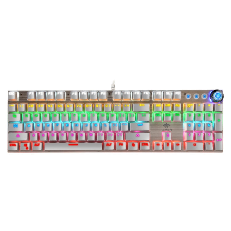 Frendorf | LEAVEN K990 Knopf Version 104 Tasten Büro Computer Spiel Mechanische grüne Achse Wired Tastatur, Kabel Länge:1,8m(weiß)