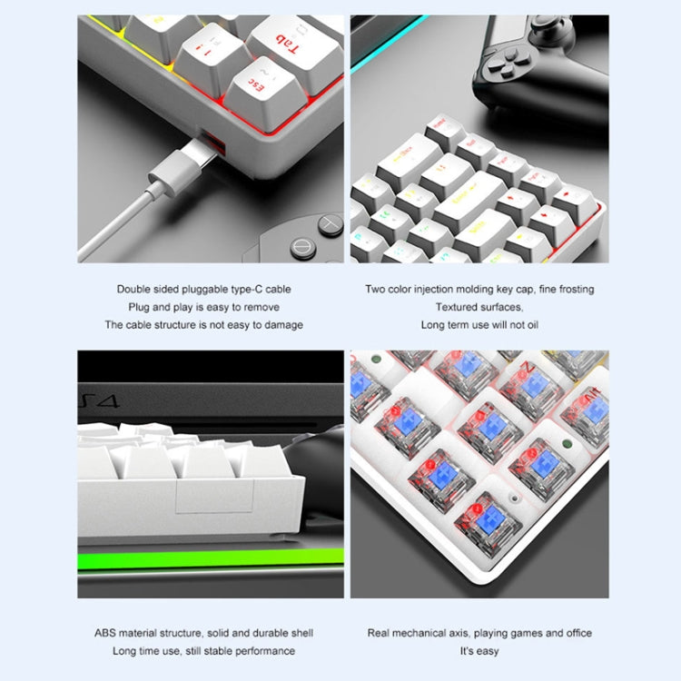 Frendorf | T8 68 Tasten Mechanische Gaming-Tastatur RGB Hintergrundbeleuchtet Verdrahtete Tastatur, Kabellänge: 1,6 m (Weiß Grüner Schaft)