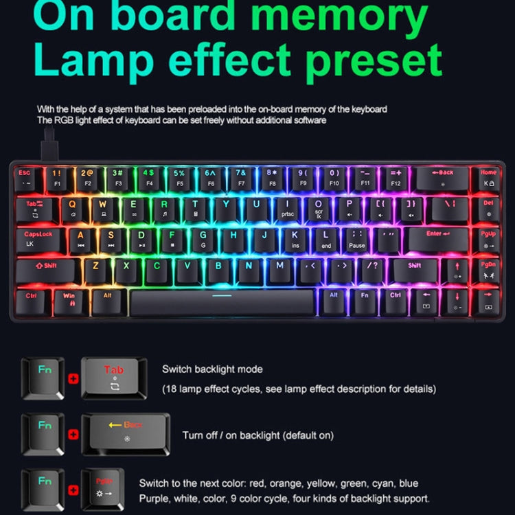 Frendorf | T8 68 Tasten Mechanische Gaming-Tastatur RGB Hintergrundbeleuchtet Verdrahtete Tastatur, Kabellänge: 1,6 m (Weiß Grüner Schaft)