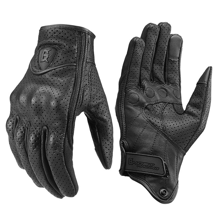Frendorf | GHOST RACING GR-ST06 Atmungsaktive Touchscreen Motorradhandschuhe aus Leder Anti-Fall Lokomotivhandschuhe, Größe: M(Schwarz)