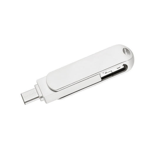 Frendorf | 256GB USB 3.0 + 8 Pin + USB-C / Typ-C 3 in 1 Telefon Computer Drehbares Metall U-Disk