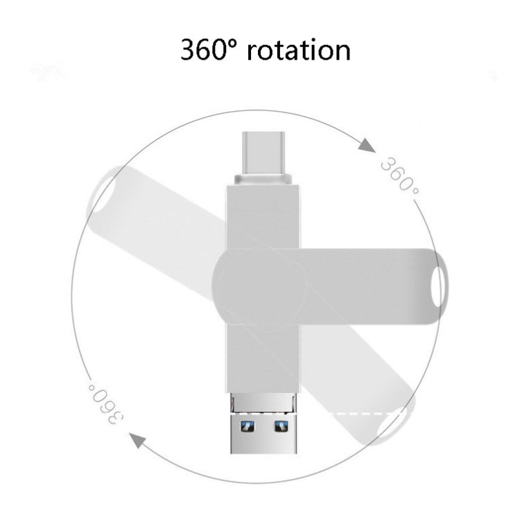 Frendorf | 256GB USB 3.0 + 8 Pin + USB-C / Typ-C 3 in 1 Telefon Computer Drehbares Metall U-Disk