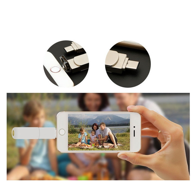 Frendorf | 256GB USB 3.0 + 8 Pin + USB-C / Typ-C 3 in 1 Telefon Computer Drehbares Metall U-Disk