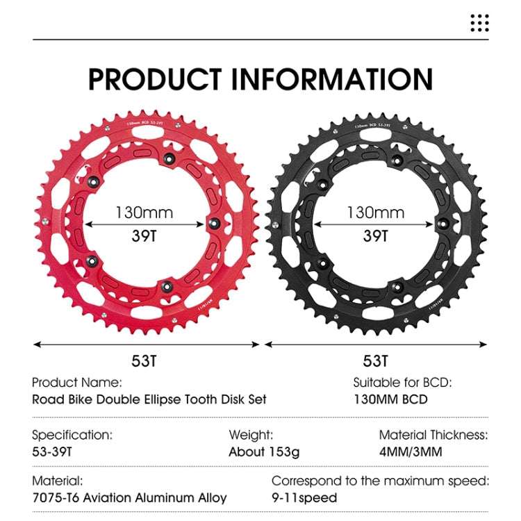 Frendorf | WEST BIKING YP0719274 53-39T Rennrad Kurbel Renn-Doppel-Scheibe (Schwarz)