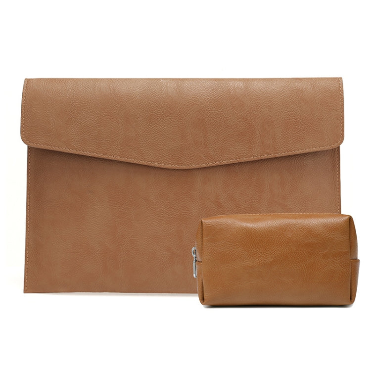 Frendorf | PU-Leder Litschi-Muster Sleeve-Hülle für 13,3 Zoll Laptop, Stil: Liner Tasche + Power Tasche (Hellbraun)