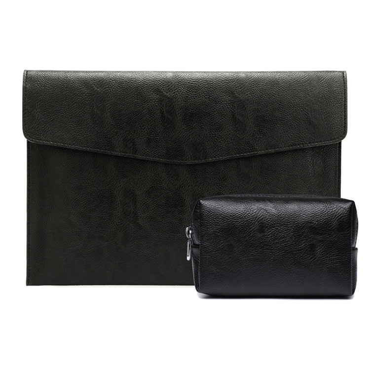 Frendorf | PU-Leder Litchi-Muster Sleeve-Hülle für 13,3 Zoll Laptop, Stil: Liner-Tasche + Power-Tasche (Schwarz)