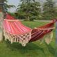 Frendorf | 200x150cm Double Outdoor Camping Quasten Leinwand Hängematte mit Stock (Rosa Streifen)