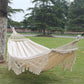 Frendorf | 200x150cm Doppel Outdoor Camping Fransen Canvas Hängematte mit Stock(Weiß)