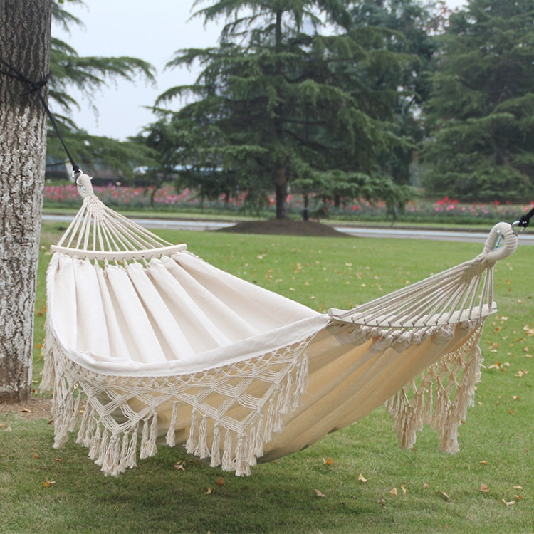 Frendorf | 200x150cm Doppel Outdoor Camping Fransen Canvas Hängematte mit Stock(Weiß)