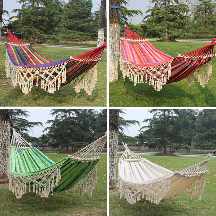 Frendorf | 200x150cm Doppel Outdoor Camping Fransen Canvas Hängematte mit Stock(Weiß)