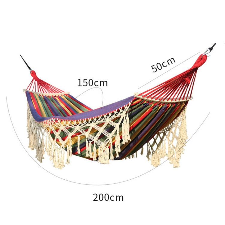 Frendorf | 200x150cm Doppel Outdoor Camping Fransen Canvas Hängematte mit Stock(Weiß)