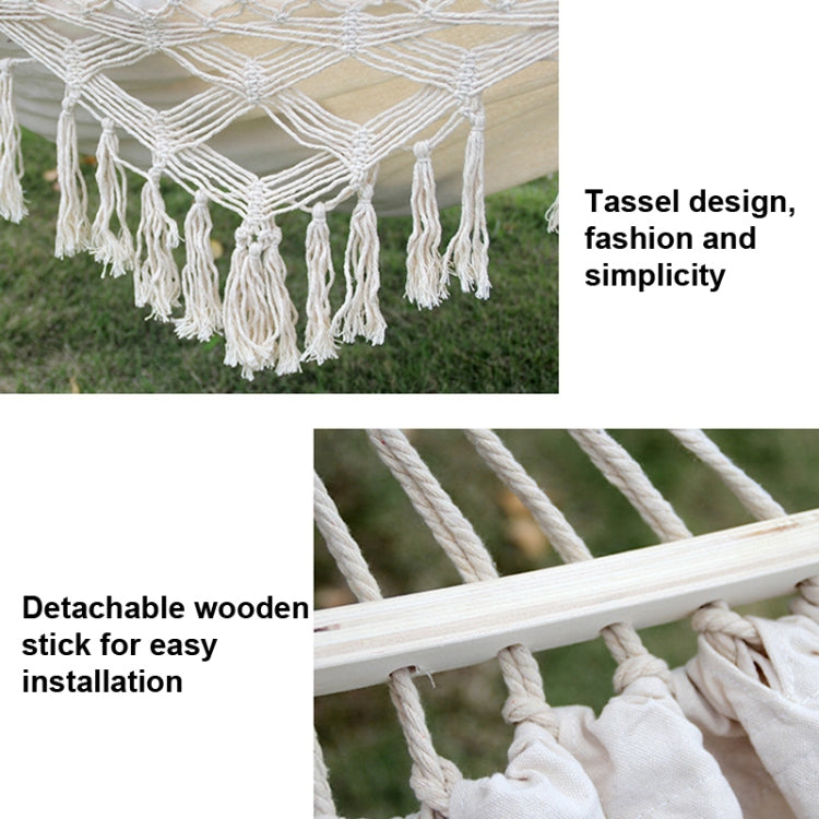 Frendorf | 200x150cm Doppel Outdoor Camping Fransen Canvas Hängematte mit Stock(Weiß)