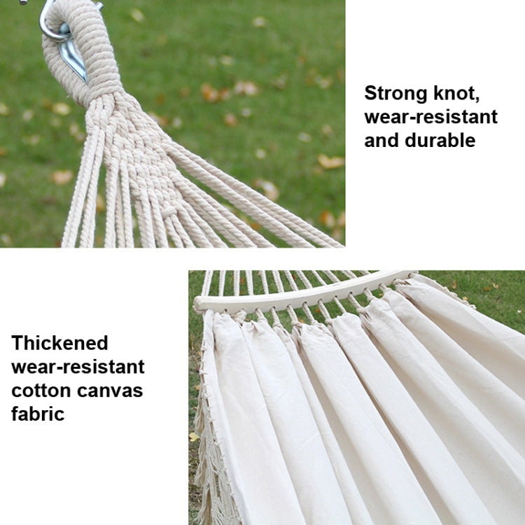 Frendorf | 200x150cm Doppel Outdoor Camping Fransen Canvas Hängematte mit Stock(Weiß)