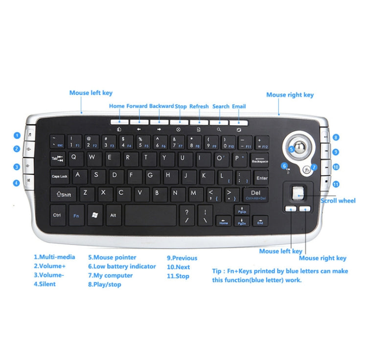Frendorf | MY-10 2.4G 78 Tasten 1200 DPI Mini Wireless Trackball Tastatur Wireless Tastatur und Maus Set