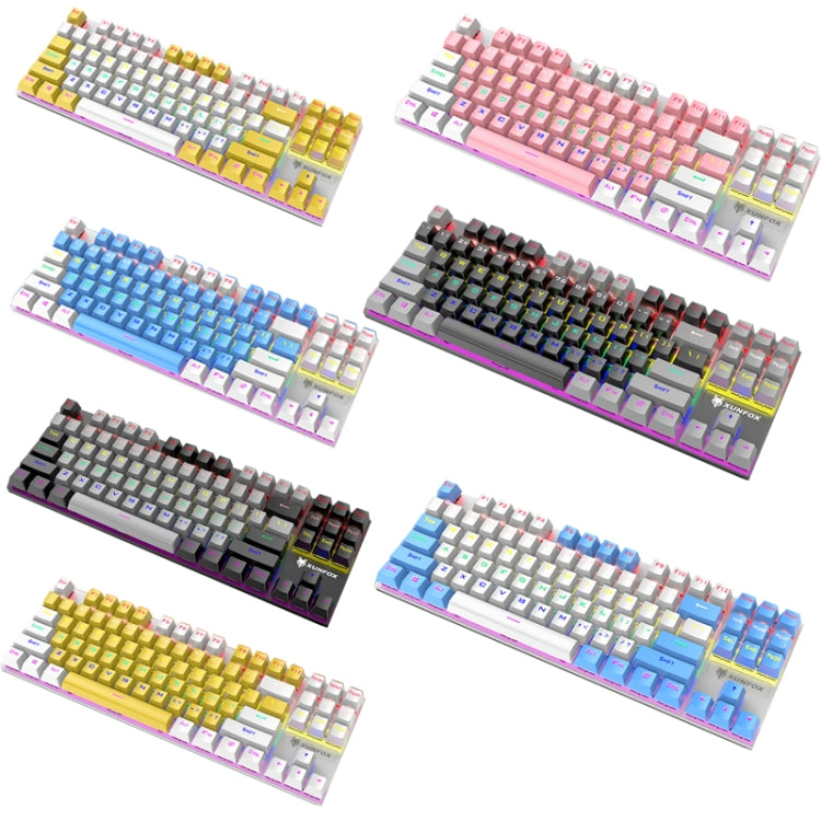Frendorf | XUNFOX K80 87 Tasten Verdrahtete Gaming Mechanische Beleuchtete Tastatur, Kabellänge: 1,5m (Weiß Gelb)