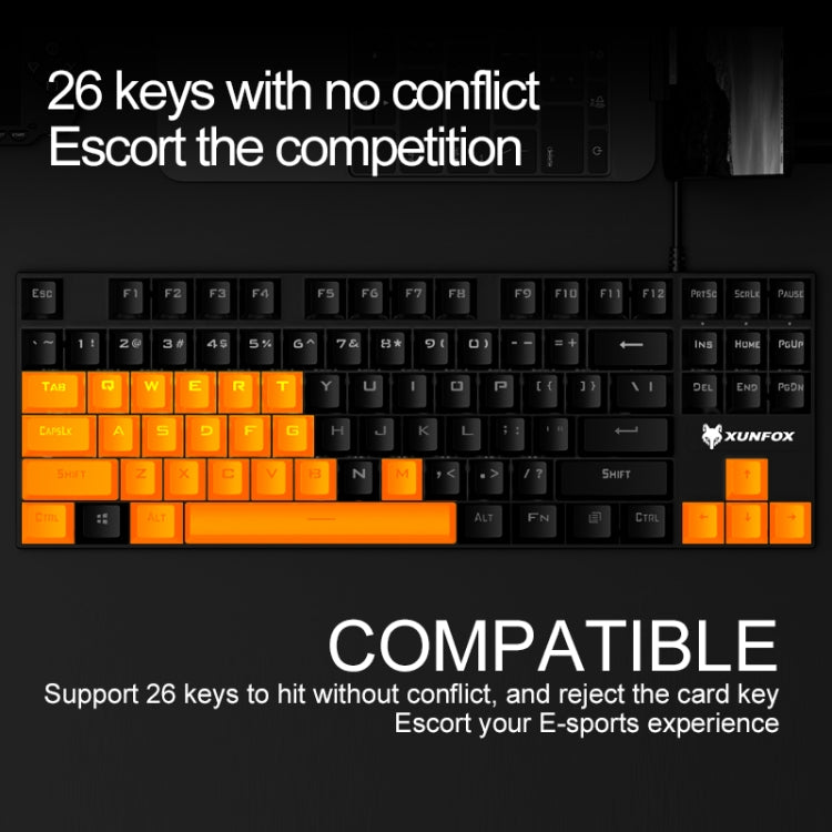 Frendorf | XUNFOX K80 87 Tasten Verdrahtete Gaming Mechanische Beleuchtete Tastatur, Kabellänge: 1,5m (Weiß Gelb)